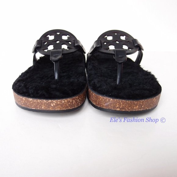 NIB Tory Burch Miller Cloud Shearling Leather Sandal Black US 8.5. Brand new - Picture 8 of 16